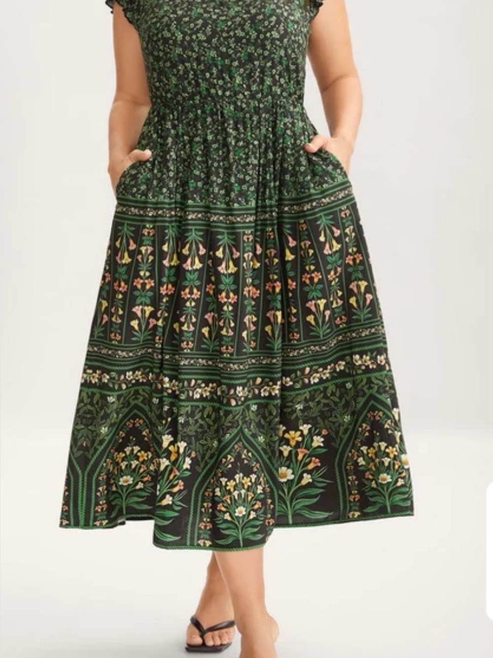 BloomChic Garden Fresh Floral Ruffled Sleeve Midi Dress Size 14/16 1X Boho